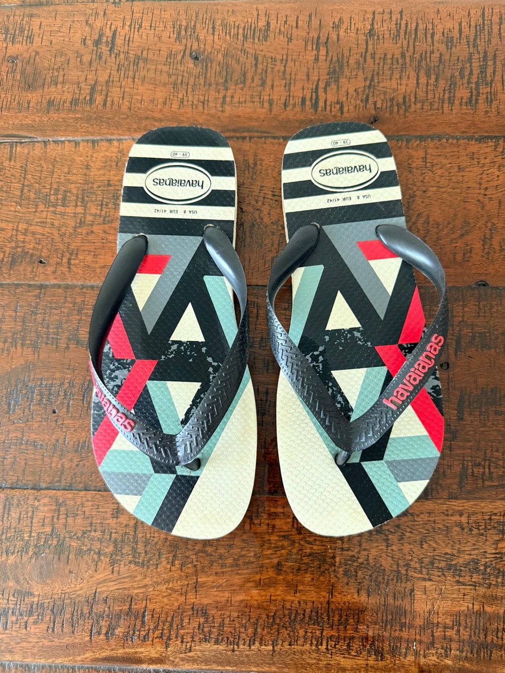 Havaianas Black Striped Flip Flops with Red Accent SZ.8